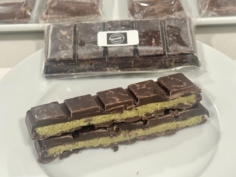 Homemade Dubai Chocolate Bars filled with pistachio cream and toasted kataifi layered inside milk and dark chocolate.